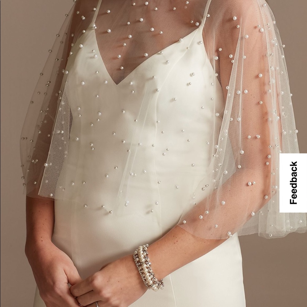 Pearl-Encrusted Tulle Capelet